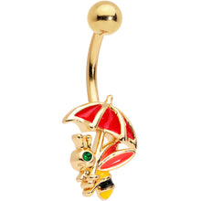 Load image into Gallery viewer, Green Gem Gold Tone Rainy Day Bee Umbrella Belly Ring