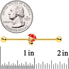 Load image into Gallery viewer, 14G Gold Tone Rainy Day Umbrella Bee Industrial Barbell 38mm