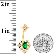 将图片加载到图库查看器,Clear Green Gem Gold Tone Art Deco Style Double Mount Belly Ring