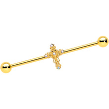 Load image into Gallery viewer, 14G Clear CZ Gem Gold Tone Cross Industrial Barbell 38mm