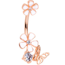 Load image into Gallery viewer, Clear CZ Gem Rose Gold Tone Butterfly Lovely Flowers Belly Ring