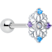 Load image into Gallery viewer, White Synthetic Opal Floral Web Barbell Tongue Ring