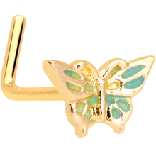 将图片加载到图库查看器,20G 7mm Gold Tone Green Inlay Butterfly L Shaped Nose Ring