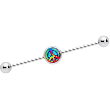 将图片加载到图库查看器,14G Rainbow Tie Dye Peace Sign Industrial Barbell 38mm