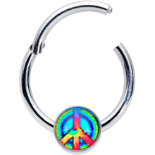 将图片加载到图库查看器,16G 3/8 Rainbow Tie Dye Peace Sign Hinged Segment Ring