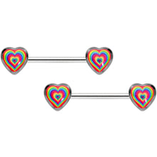 Load image into Gallery viewer, 14G 9/16 Rainbow Tie Dye Heart Valentines Day Nipple Ring Set