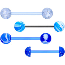 Load image into Gallery viewer, Blue Bioplast Glitter Half Ball Barbell Tongue Ring Set of 4