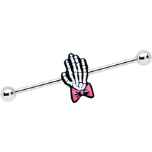 Load image into Gallery viewer, 14G Skeleton Hand Bow Halloween Industrial Barbell 38mm
