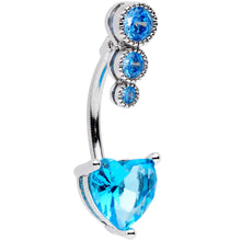 将图片加载到图库查看器,Blue CZ Gem Triple Drop Heart Belly Ring