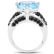 Load image into Gallery viewer, 5.49 Carat Genuine Blue Topaz and Black Spinel .925 Sterling Silver Ring