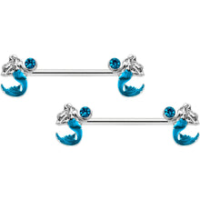 Load image into Gallery viewer, 14G 9/16 Aqua Gem Blue Mermaid Barbell Nipple Ring Set