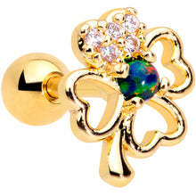 Load image into Gallery viewer, 16G 1/4 Green Synthetic Opal Gold Tone Shamrock Cartilage Tragus