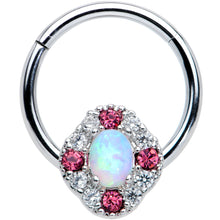 将图片加载到图库查看器,16G 3/8 White Synthetic Opal Glam Oval Hinged Segment Ring