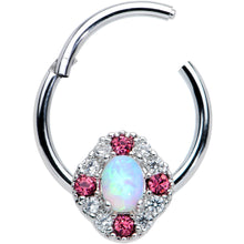 将图片加载到图库查看器,16G 3/8 White Synthetic Opal Glam Oval Hinged Segment Ring