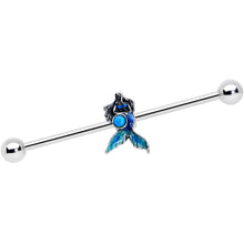 Load image into Gallery viewer, 14G Blue Faux Opal Blue Tail Mermaid Industrial Barbell 38mm