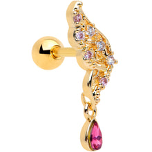 Load image into Gallery viewer, 16G 1/4 Clear Red Gem Gold Tone Airy Wing Cartilage Tragus