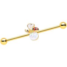 将图片加载到图库查看器,14G White Faux Opal Gold Tone Insect Industrial Barbell 38mm