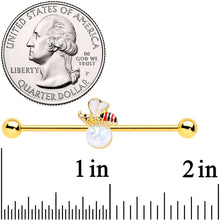 将图片加载到图库查看器,14G White Faux Opal Gold Tone Insect Industrial Barbell 38mm