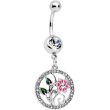 将图片加载到图库查看器,Clear Gem Pink Flower Circle Dangle Belly Ring