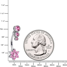 Load image into Gallery viewer, Pink CZ Gem Triple Drop Flower Belly Ring