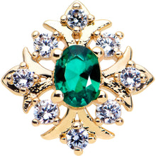 Load image into Gallery viewer, 16G 1/4 Clear Green Gem Gold Tone Art Deco Style Cartilage Tragus