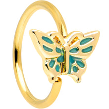Load image into Gallery viewer, 20G 5/16 Gold Tone Green Inlay Butterfly Nose Hoop