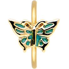 Load image into Gallery viewer, 20G 5/16 Gold Tone Green Inlay Butterfly Nose Hoop