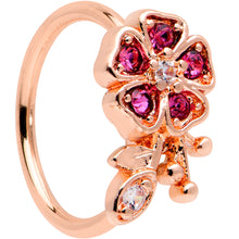 Load image into Gallery viewer, 20G 5/16 Clear Pink Gem Rose Gold Tone Heart Flower Nose Hoop