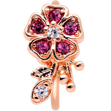 Load image into Gallery viewer, 20G 5/16 Clear Pink Gem Rose Gold Tone Heart Flower Nose Hoop