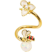 Load image into Gallery viewer, White Faux Opal Gold Tone Insect Flower Spiral Twister Belly Ring