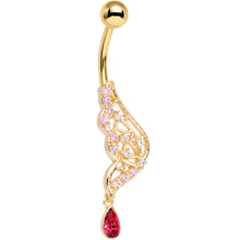将图片加载到图库查看器,Clear Red Gem Gold Tone Airy Wing Dangle Belly Ring