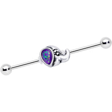Load image into Gallery viewer, 14G Blue Faux Opal Elegant Elephant Industrial Barbell 38mm
