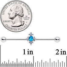 Load image into Gallery viewer, 14G Blue Gem Renaissance Cross Industrial Barbell 38mm