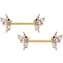 Load image into Gallery viewer, 14G 9/16 Clear CZ Gem Gold Tone Christmas Angel Nipple Ring Set