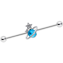 将图片加载到图库查看器,14G Clear Blue Gem Star Saturn Planet Industrial Barbell 38mm