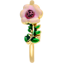 Load image into Gallery viewer, 20G 5/16 Purple CZ Gem Gold Tone Pink Flower Nose Hoop