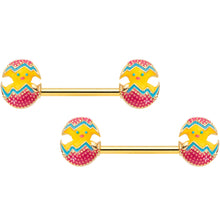 Load image into Gallery viewer, 14G 9/16 Gold Tone Red Fancy Easter Chick Barbell Nipple Ring Set