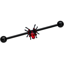 将图片加载到图库查看器,14G Red Gem Black Sexy Spider Halloween Industrial Barbell 38mm