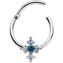 将图片加载到图库查看器,16G 3/8 Clear Blue Gem Renaissance Cross Hinged Segment Ring