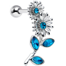 Load image into Gallery viewer, 16G 1/4 Blue Gem Sunflower Blossoms Cartilage Tragus Earring