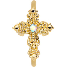 Load image into Gallery viewer, 20G 5/16 Aurora CZ Gem Gold Tone Subtle Cross Nose Hoop