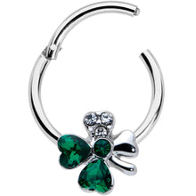 将图片加载到图库查看器,16G 3/8 Clear Green Gem Shamrock St Patricks Hinged Segment Ring