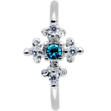 Load image into Gallery viewer, 20G 5/16 Clear Blue Gem Renaissance Cross Nose Hoop