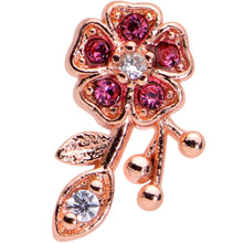 Load image into Gallery viewer, 16G 1/4 Pink Gem Rose Gold Tone Heart Flower Cartilage Tragus
