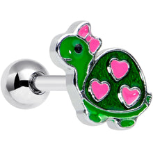Load image into Gallery viewer, 16G 1/4 Pink Hearts Bow Green Turtle Cartilage Tragus Earring