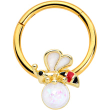 将图片加载到图库查看器,16G 3/8 White Faux Opal Gold Tone Insect Hinged Segment Ring