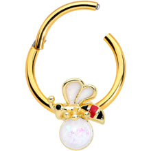 将图片加载到图库查看器,16G 3/8 White Faux Opal Gold Tone Insect Hinged Segment Ring