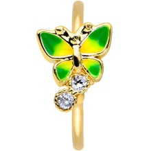 将图片加载到图库查看器,20G 5/16 Clear CZ Gem Green Butterfly Gold Tone Insect Nose Hoop