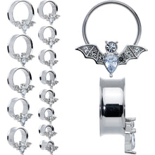 Load image into Gallery viewer, Clear Gem Bat Halloween Double Flare Tunnel Plug Set