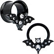 Load image into Gallery viewer, Clear Gem Black Bat Halloween Double Flare Tunnel Plug Set